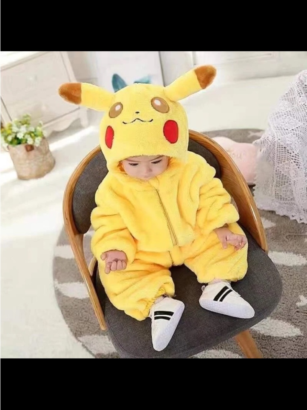 Yellow Pikachu-Inspired Plush Baby One-Piece